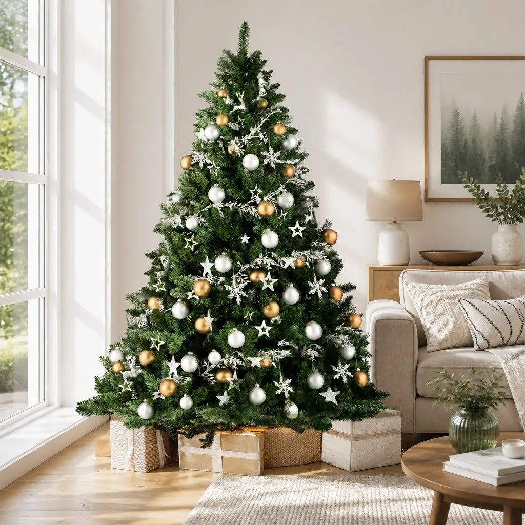 Artificial Christmas Tree PVC 2.4m Green 1225 Tips Metal Stand Home Decor