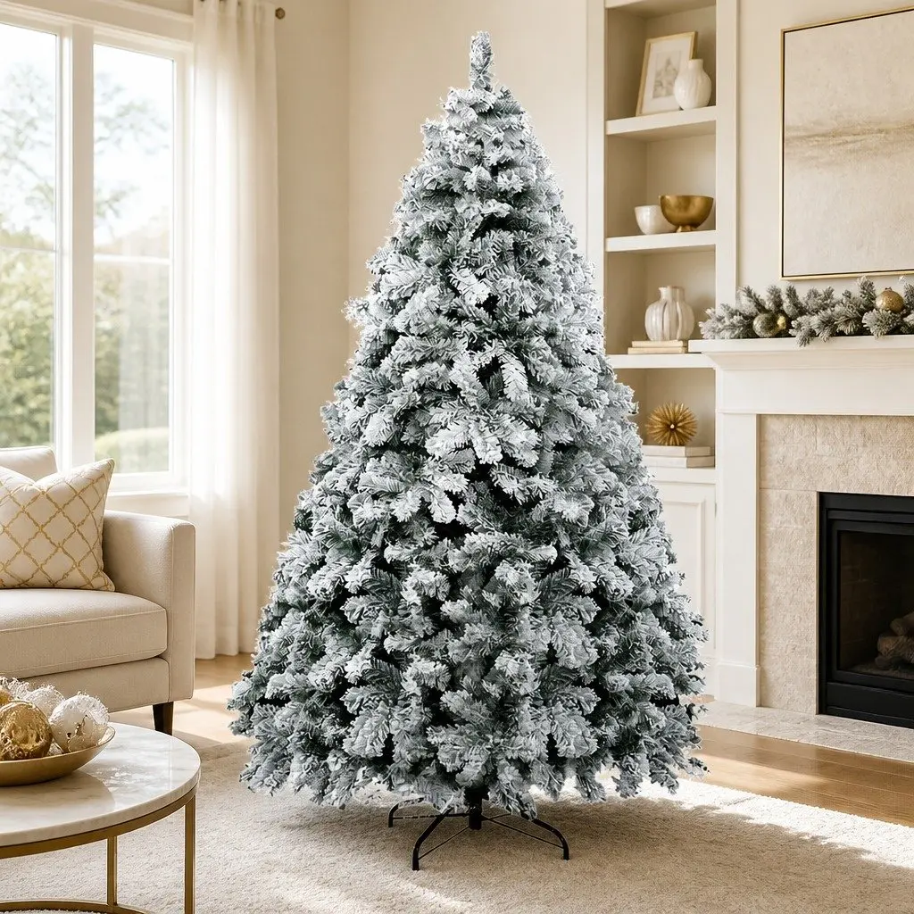 Christmas Tree PVC 2.4m Green White Snow Flocked