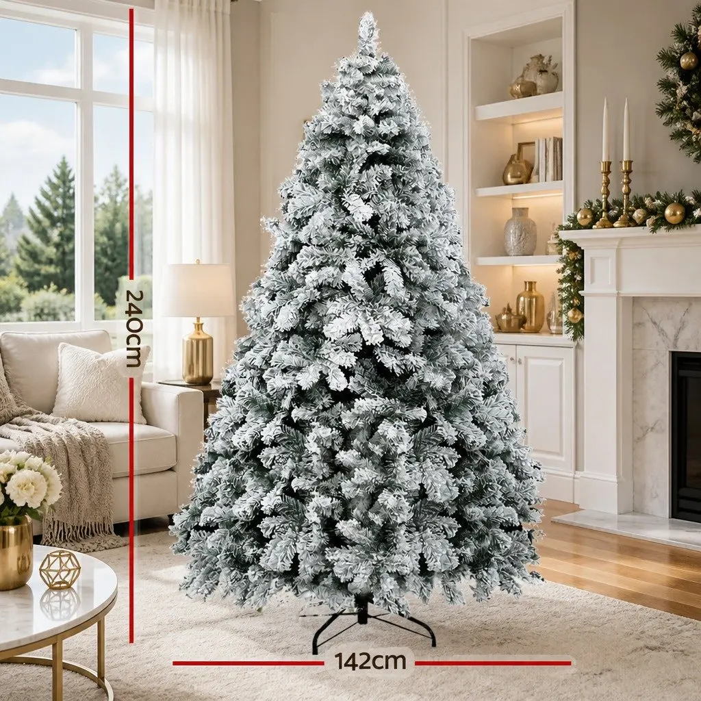 Christmas Tree PVC 2.4m Green White Snow Flocked