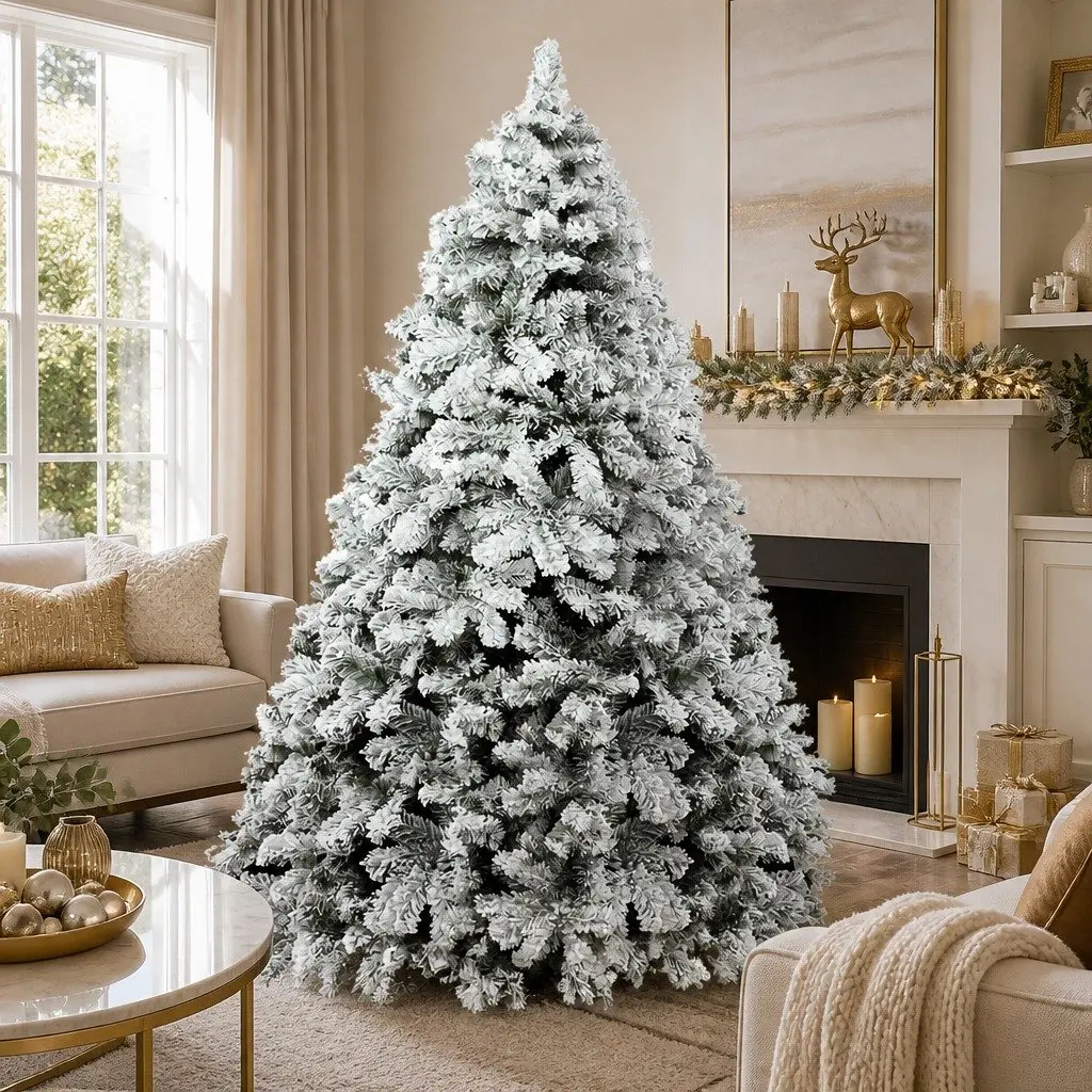 Christmas Tree PVC 2.4m Green White Snow Flocked