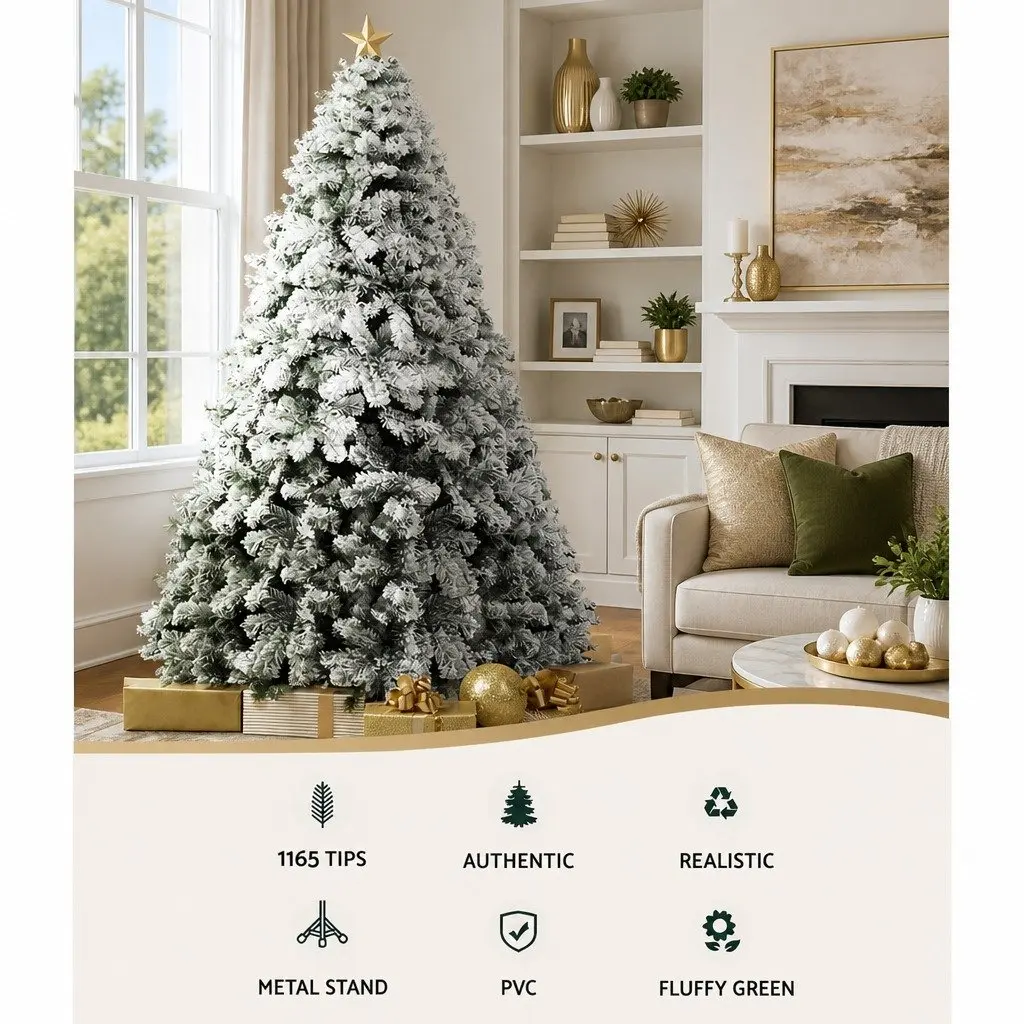 Christmas Tree PVC 2.4m Green White Snow Flocked