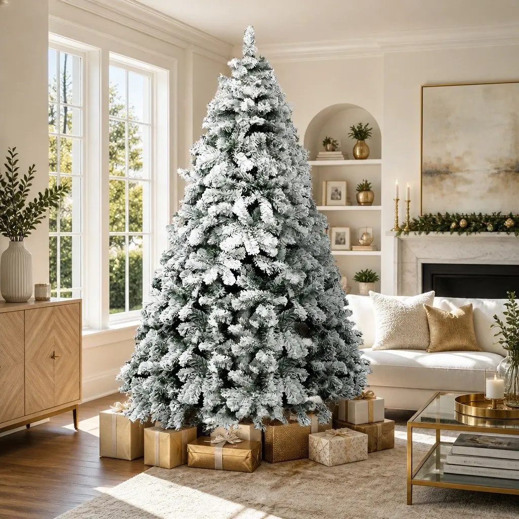 Christmas Tree PVC 2.4m Green White Snow Flocked