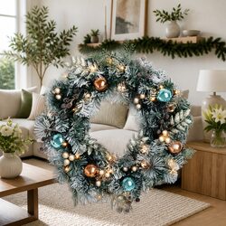 60cm Pre-lit Christmas Wreath with LED Lights and Decor