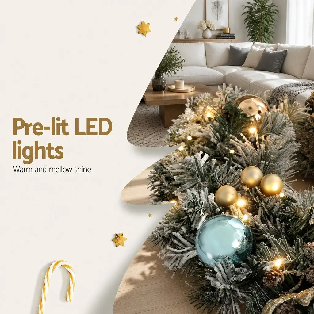 Christmas Wreath PVC 60cm Pre-lit LED Snowy Foliage