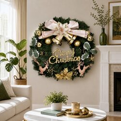 60CM Green Christmas Wreath with Baubles and Reindeer