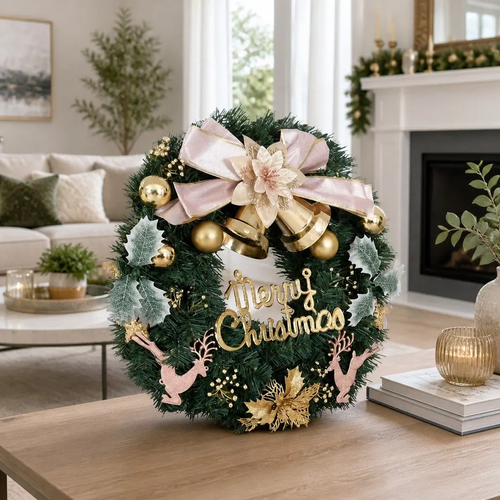 60CM Green Christmas Wreath with Baubles and Reindeer