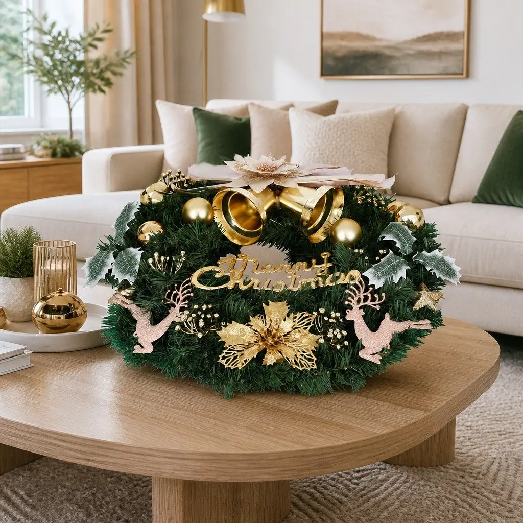 60CM Green Christmas Wreath with Baubles and Reindeer