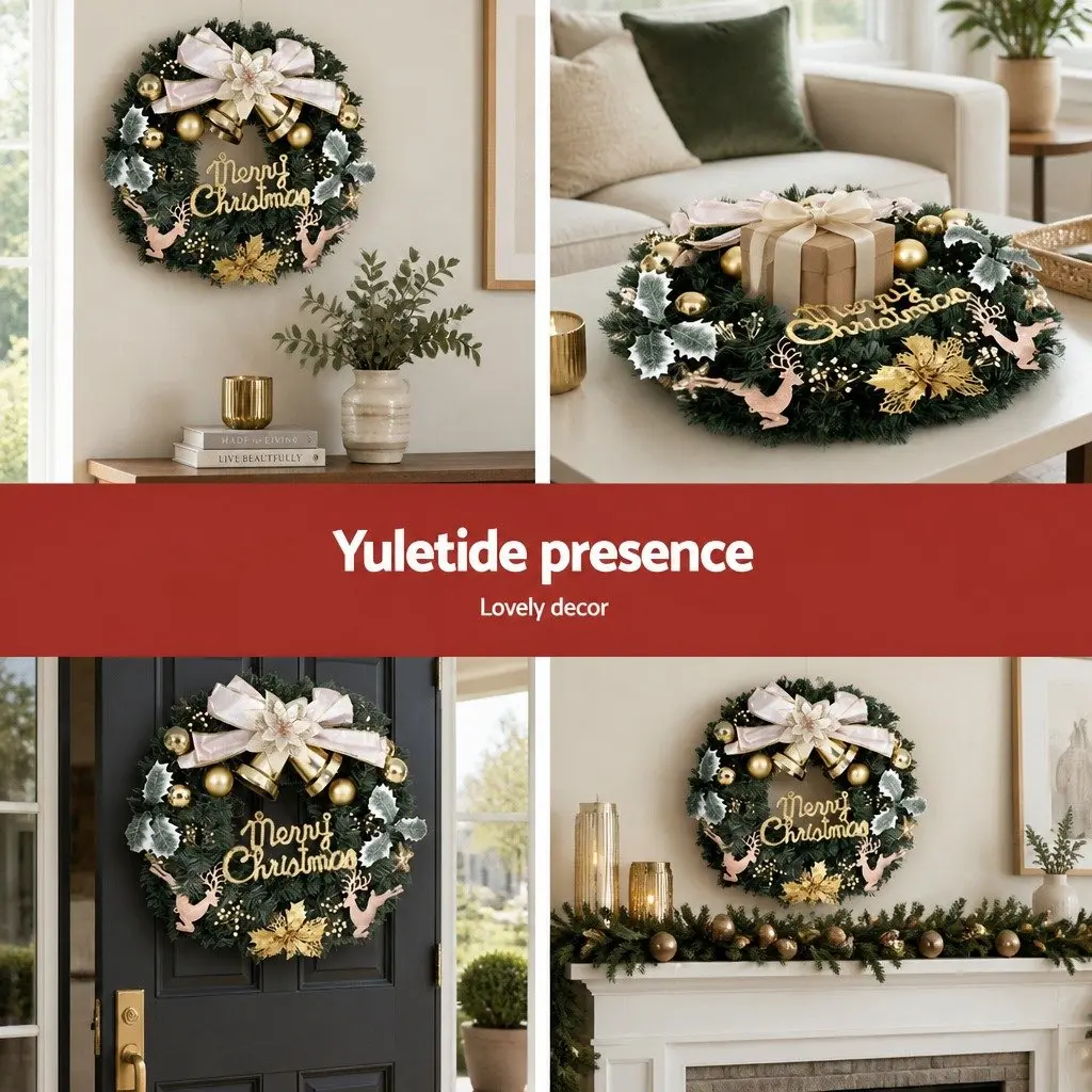 60CM Green Christmas Wreath with Baubles and Reindeer
