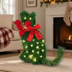 Pre-lit Cat Christmas Wreath with 20 LEDs, 35x30cm