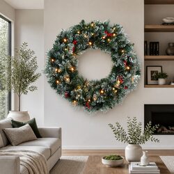 Stunning 60cm Christmas Wreath with LED Lights