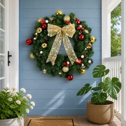 Premium 60cm LED Christmas Wreath with Baubles and Berries