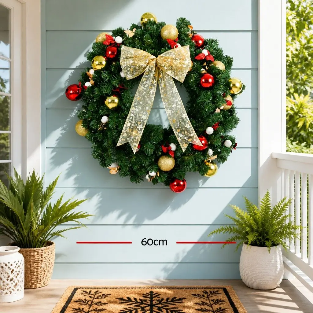 60cm LED Christmas Wreath with Baubles and Berries