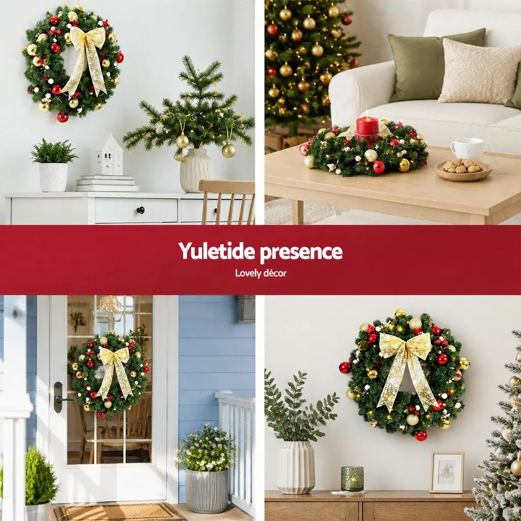 60cm LED Christmas Wreath with Baubles and Berries