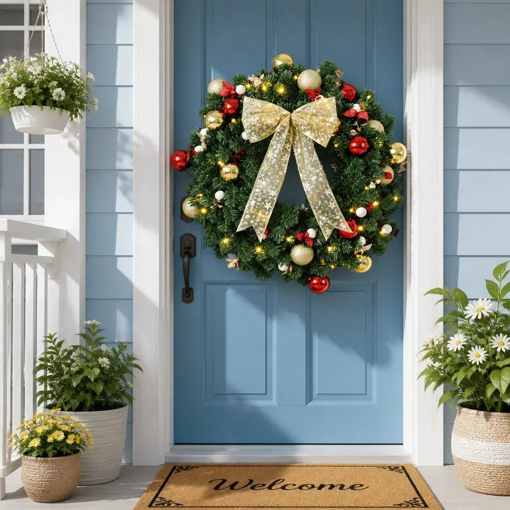 60cm LED Christmas Wreath with Baubles and Berries