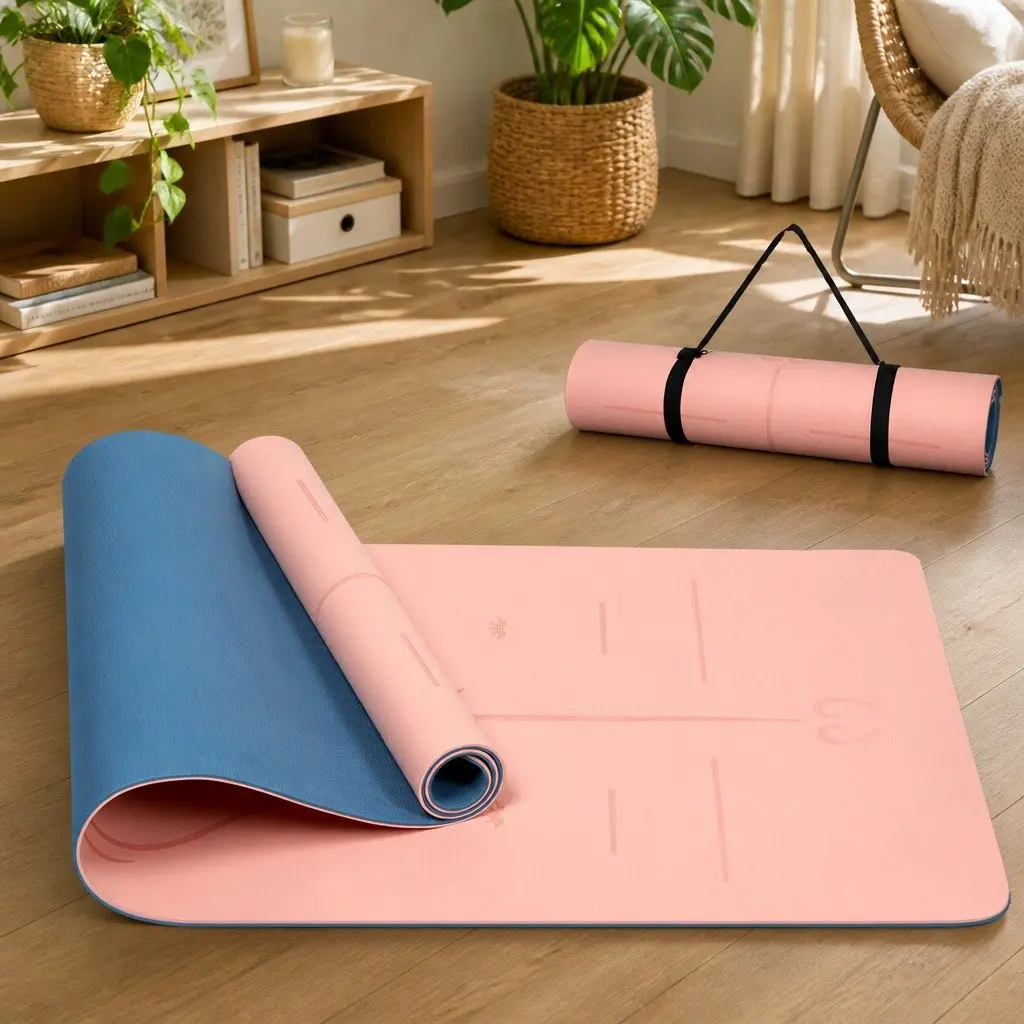 Dual-Color Non-Slip Yoga Mat with Alignment Lines