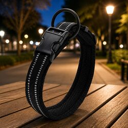 Heavy Duty Reflective Dog Collar with Safety Lock Clip Buckle and Stainless