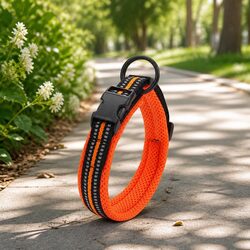 Durable Reflective Dog Collar XS in Orange with Safety Clip