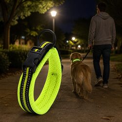 Sturdy Dog Collar with Reflective Elements and Safety Lock