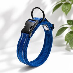 Durable Blue Dog Collar with Reflective Safety Lock 3XL