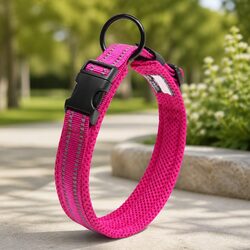 Durable Reflective Dog Collar with Safety Lock Pink