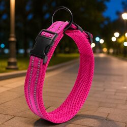 Durable Reflective Pink Dog Collar XS with Secure Clip