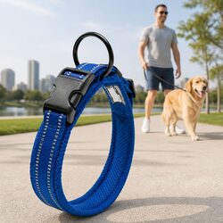 Sturdy Blue Reflective Dog Collar XS with Safety Lock