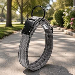 Sturdy Grey Dog Collar with Reflective Features and Locking Buckle