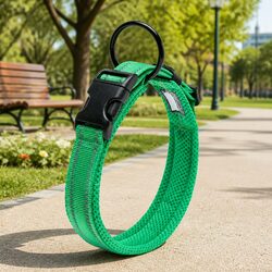 Durable Green Dog Collar with Safety Lock and Reflectors