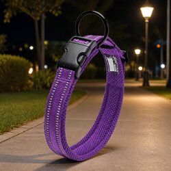 Durable Purple Reflective Dog Collar with Safety Lock