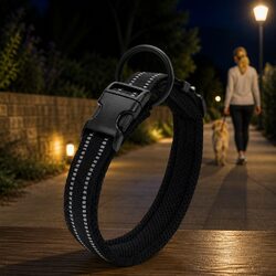 Sturdy Black 3XL Dog Collar with Safety Lock and Reflectors