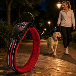 Durable Red Reflective Dog Collar with Safety Lock Clip 3XL