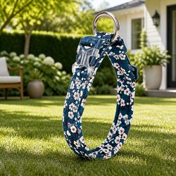3XL Blue Floral Padded Dog Collar with Snap Buckle