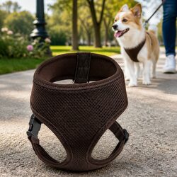 Durable Dog Harness with Steel D Ring Adjustable Chest Belt L Brown