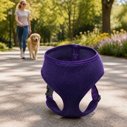 Durable Purple Dog Harness with Steel D Ring - M Size