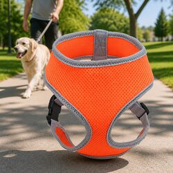 XL Orange Dog Harness with Steel D Ring and Adjustable Chest Belt
