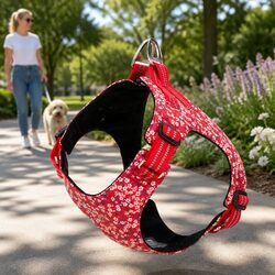 Floral Design Dog Harness Lightweight and Reflective