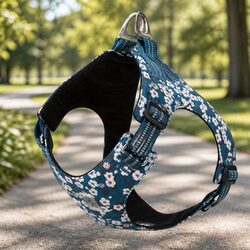 Dog Harness Floral Design Lightweight Cotton Adjustable Straps Reflective Safety