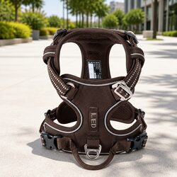 No Pull Dog Harness with Reflectors Breathable Mesh Soft Comfortable Pet M Brown