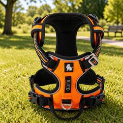 No Pull Dog Harness Large Orange Reflective Breathable Mesh Adjustable Pet
