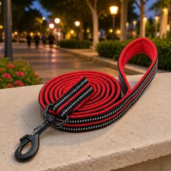 Reflective Nylon Dog Leash 2m Lead Swivel Hook Mesh Padding M Red