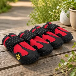 Durable Weatherproof Dog Booties with Velcro Straps, Red, Size 5