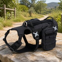 Dog Military Harness Backpack Tactical Training Adjustable Black Medium