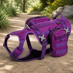 Dog Military Harness Backpack XL Tactical Training Adjustable Buckles Purple