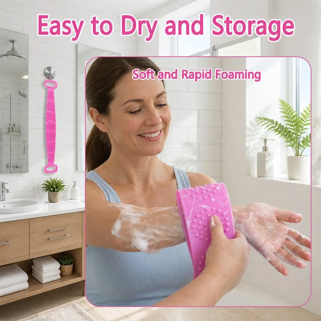 Back Scrub Strap with Soft Brush for Exfoliation