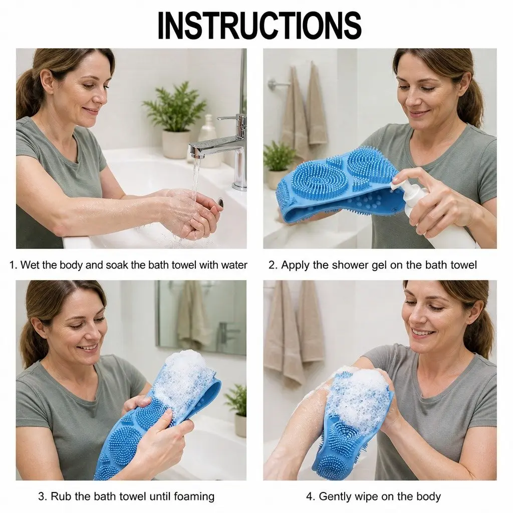 Exfoliating Back Scrub Strap Shower Tool Green 60cm