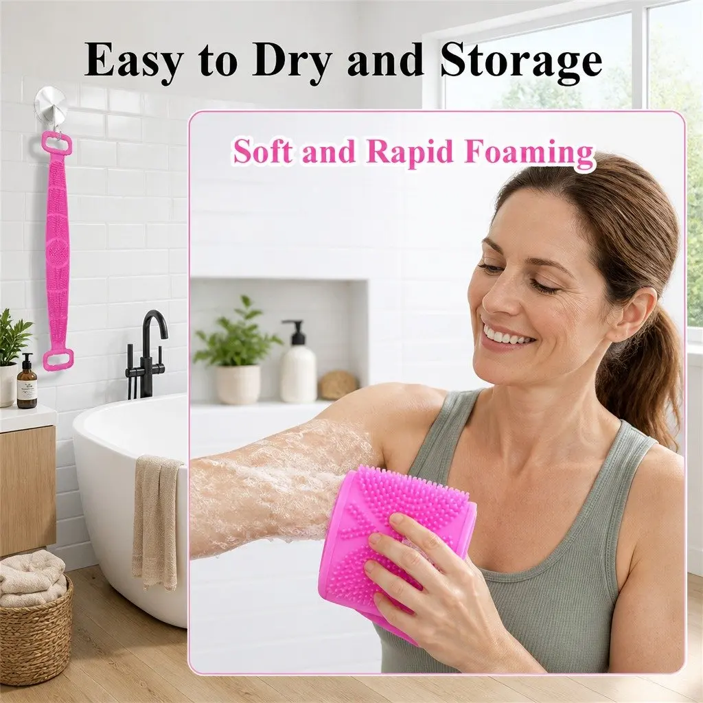 Bath Scrub Brush with Ergonomic Grip 60cm Pink