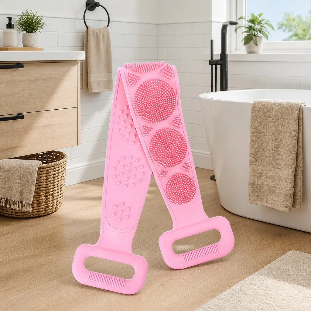 Bath Scrub Brush with Ergonomic Grip 60cm Pink