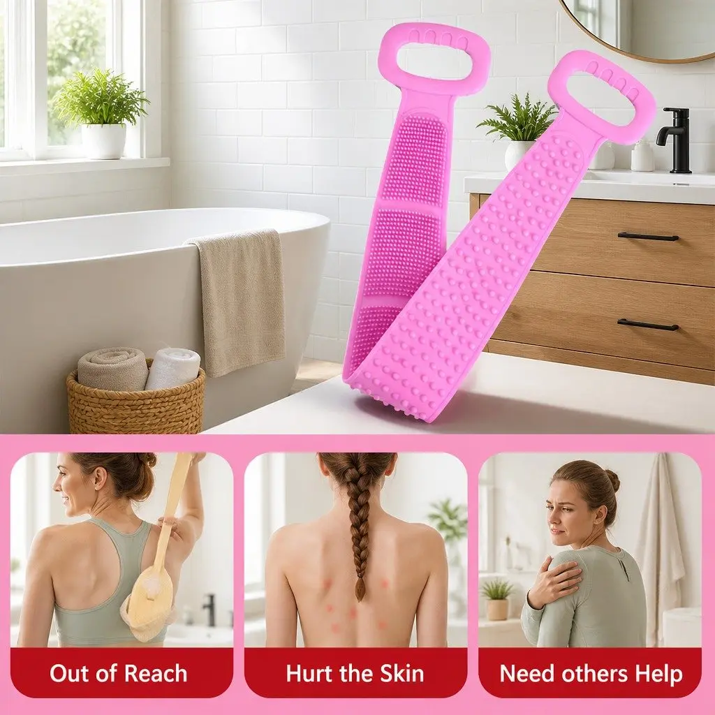 Bath Scrub Brush with Ergonomic Grip 60cm Pink