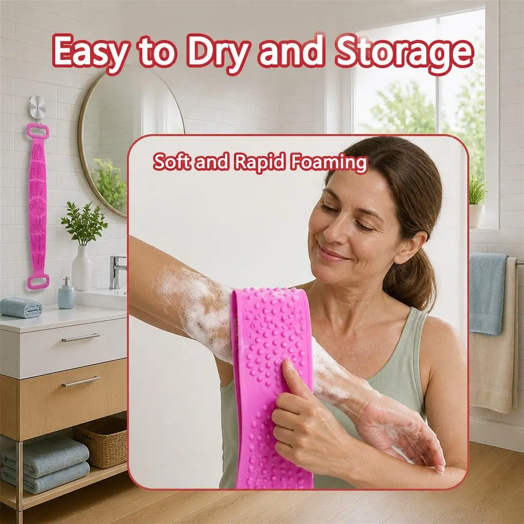 Bath Scrub Brush with Ergonomic Grip 60cm Pink