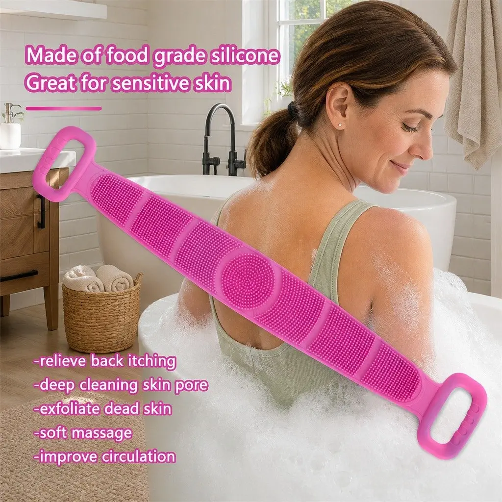 Bath Scrub Brush with Ergonomic Grip 60cm Pink